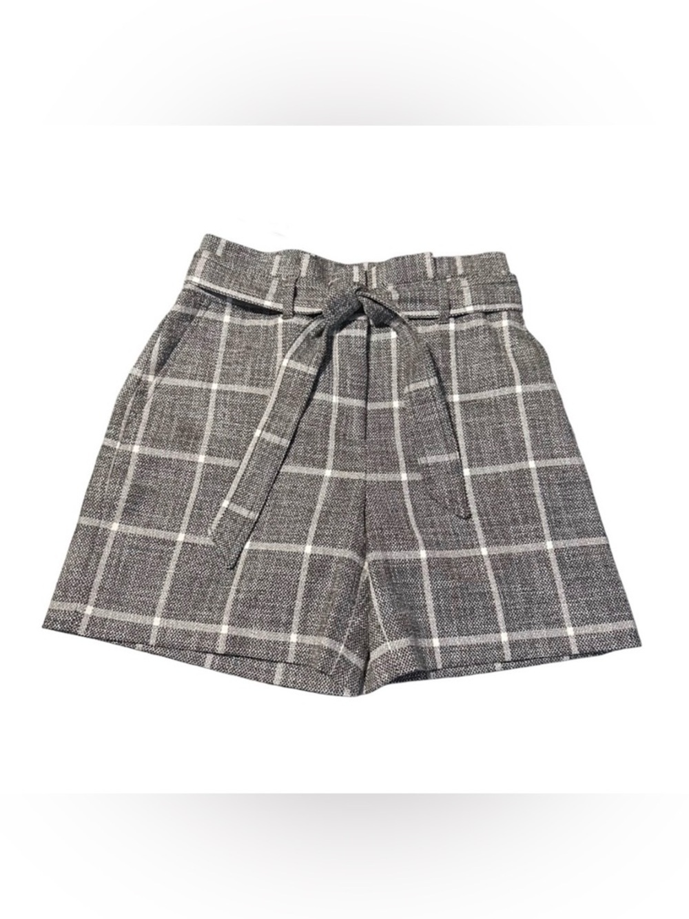 White House Black Market High Waist Plaid Tweed Shorts With Tie Belt Size 0